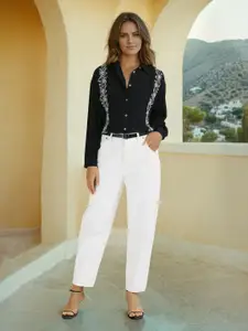 U.S. Polo Assn. Women Floral Embroidered Cuffed Sleeves Shirt Style Top