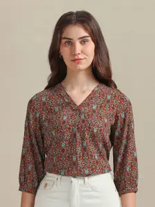 U.S. Polo Assn. Women Floral Printed Puffed Sleeves Top