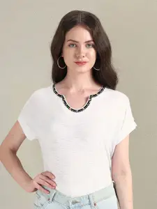 U.S. Polo Assn. Women V-Neck Extended Sleeves Cotton T-shirt