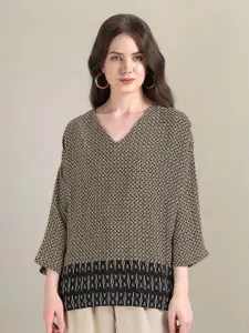 U.S. Polo Assn. Women Geometric Printed Extended Sleeves Boxy Top