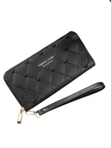 SYGA Women Geometric Textured Leather Zip Around Wallet