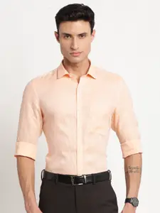 Turtle Spread Collar Standard Slim Fit Linen Opaque Formal Shirt