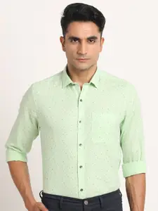 Turtle Standard Slim Fit Micro Disy Printed Spread Collar Cotton Linen Formal Shirt