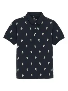 Status Quo Boys Conversational Printed Polo Collar Cotton T-shirt