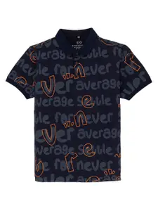 Status Quo Boys Typography Printed Polo Collar Cotton T-shirt