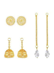 Vighnaharta 3 IN 1 Gold-Plated Stud Earrings With Jhumkha & Chain Drop