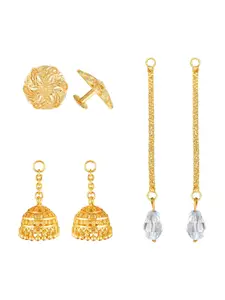 Vighnaharta Set Of 3 Gold-Plated Artificial Stones Studded & Beads Beaded Drop Earrings