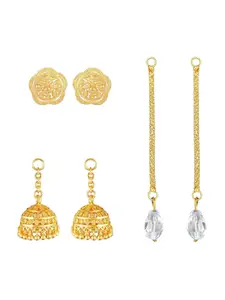 Vighnaharta 3 IN 1 Gold-Plated Stud Earrings With Jhumkha & Chain Drop