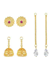 Vighnaharta Set of 3 Gold Plated Drop Earrings