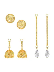 Vighnaharta Set Of 3 Gold-Plated Contemporary Drop Earrings