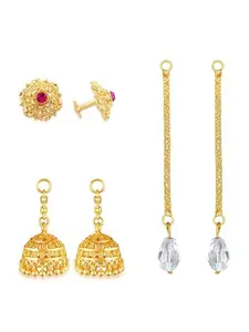 Vighnaharta Set Of 3 Gold-Plated Artificial Stones Studded & Beads Beaded Drop Earrings