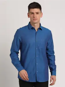 Turtle Textured Self Design Standard Slim Fit Cotton Opaque Formal Shirt
