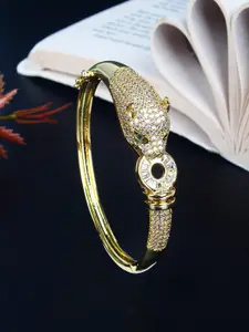 DressBerry Gold-Plated Cubic Zirconia-Studded Bangle-Style Bracelet
