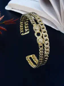 DressBerry White Women Brass Gold-Plated Cubic Zirconia Cuff Bracelet