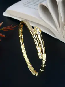 DressBerry Gold Toned Gold-Plated Cubic Zirconia Studded Bangle-Style Bracelet
