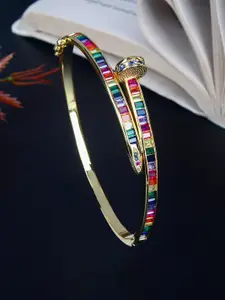 DressBerry Gold-Plated Cubic Zirconia Studded Bangle-Style Bracelet