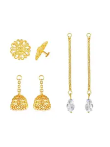 Vighnaharta Set Of 3 Gold-Plated Contemporary Drop Earrings