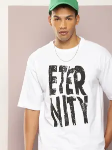 Kook N Keech Typography Printed Drop-Shoulder Sleeves Oversized Pure Cotton T-shirt