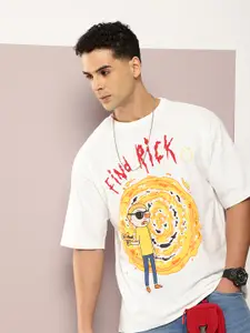 Kook N Keech Rick & Morty Printed Drop-Shoulder Sleeves Pure Cotton Oversized T-shirt