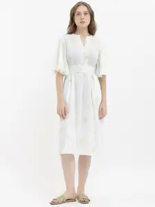 RAREISM Floral Embroidered Flared Sleeves Cotton Fit & Flare Midi Dress