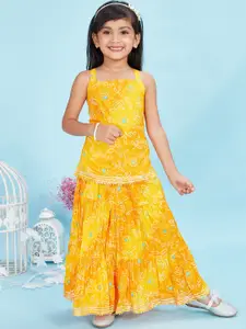 Maaikid Girls Bandhani Printed Pure Cotton Kurti With Skirt