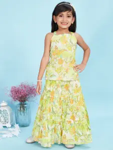 Maaikid Girls Floral Printed Pure Cotton Kurti With Skirt