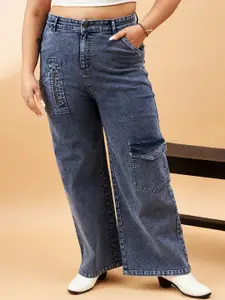 SASSAFRAS Curve Women Plus Size Comfort High-Rise Light Fade Stretchable Jeans