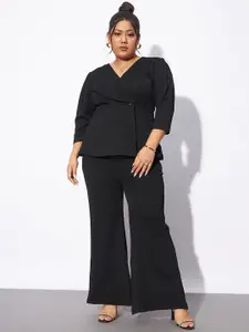 SASSAFRAS Curve Plus Size Shawl Neck Top With Trousers Co-Ords