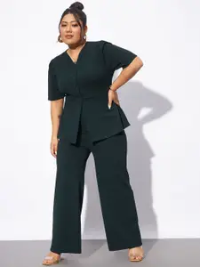 SASSAFRAS Curve Plus Size V-Neck Top With Trousers