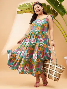 SASSAFRAS Curve Plus Size Floral Print Shoulder Strap Maxi Dress