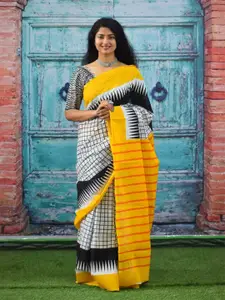 JALTHER Geometric Printed Jaipuri Pure Cotton Mulmul Block Print Saree