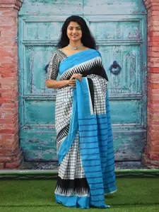 JALTHER Checked Pure Cotton Block Print Saree