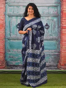 JALTHER Floral Block Print Pure Cotton Saree