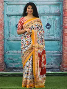 JALTHER Floral Block Print Pure Cotton Saree