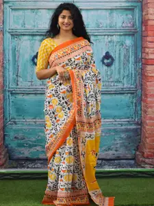 JALTHER Ethnic Motifs Block Print Jaipuri Pure Cotton Mulmul Saree