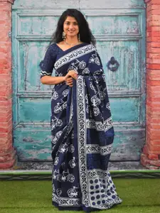 JALTHER Geometric Block Print Pure Cotton Saree