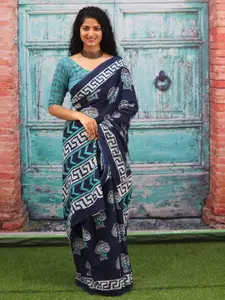 JALTHER Floral Block Print Pure Cotton Saree
