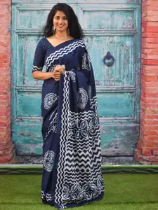JALTHER Ethnic Motifs Printed Mulmul Cotton Block Print Saree