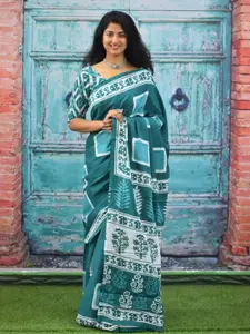 JALTHER Geometric Printed Jaipuri Pure Cotton Mulmul Block Print Saree