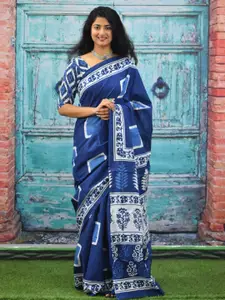 JALTHER Geometric Printed Pure Cotton Block Print Saree