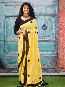 JALTHER Polka Dots Block Print Pure Cotton Saree