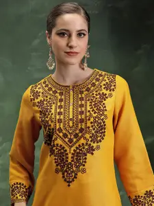 Vishudh Yellow Ethnic Motifs Embroidered Straight Kurta