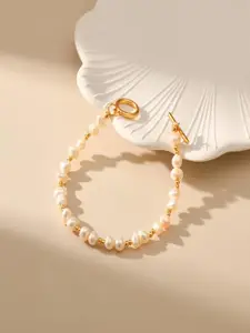 AQUASTREET Women Pearls Gold-Plated Link Bracelet