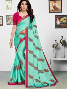 Mitera Blue Ethnic Motifs Embroidered Beads and Stones Saree