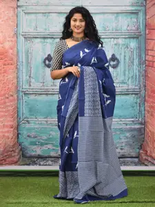 JALTHER Ethnic Motifs Block Print Jaipuri Pure Cotton Mulmul Saree