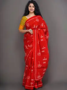 JALTHER Ethnic Motifs Block Print Jaipuri Pure Cotton Mulmul Saree