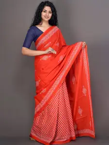 JALTHER Ethnic Motifs Printed Mulmul Cotton Block Print Saree