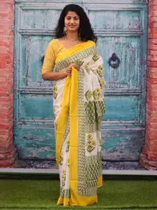 JALTHER Ethnic Motifs Printed Mulmul Cotton Block Print Saree