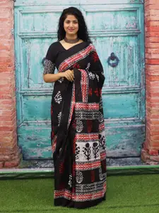 JALTHER Floral Block Print Pure Cotton Saree
