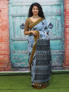 JALTHER Floral Block Print Pure Cotton Saree